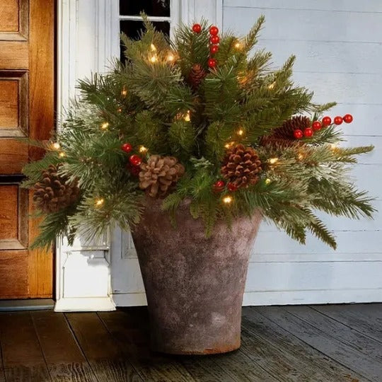 Pre-lit Artificial Christmas Tree Feel Real Urn Filler