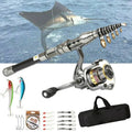 Carbon Fiber Telescopic Fishing Rod Pole Reel Combo Sea Saltwater Freshwater