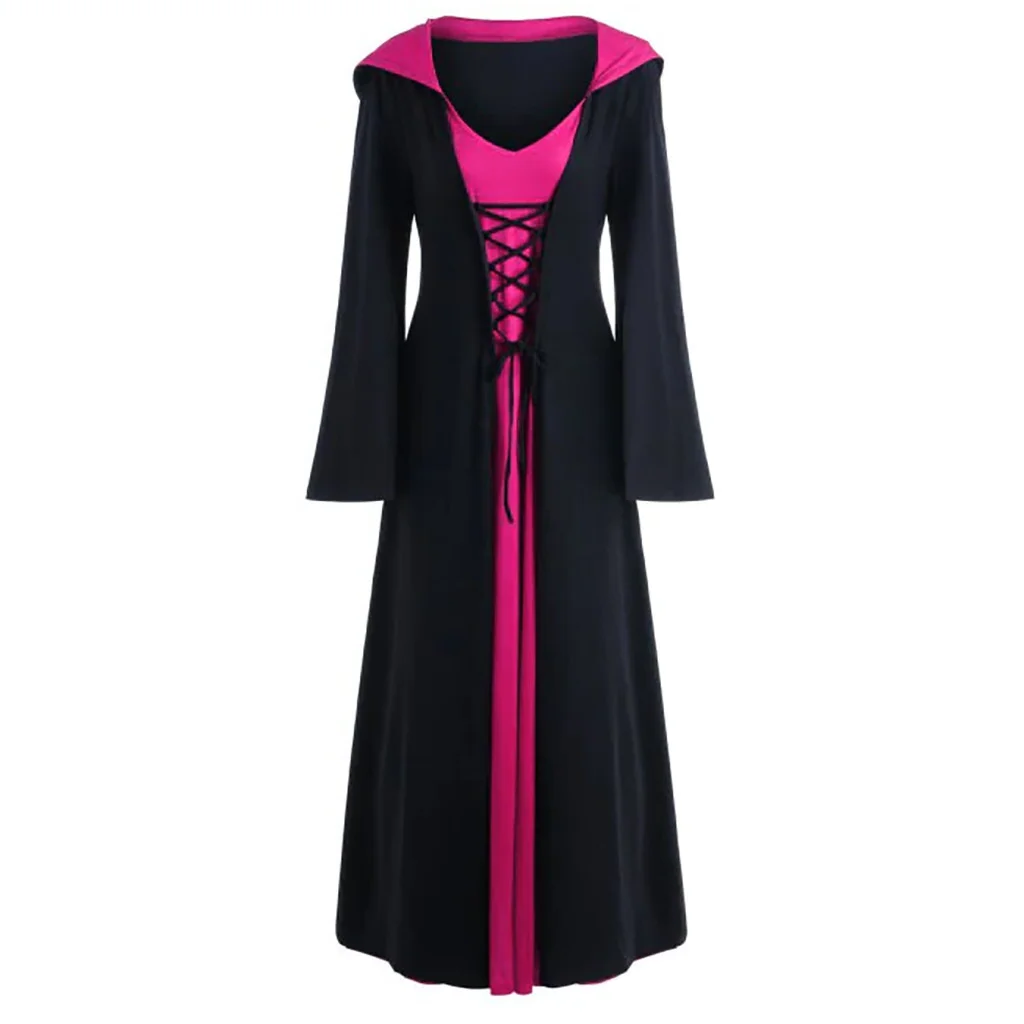 Official Medieval Dress Vampire Witch For Women Lace-up Hooded Cloak Robe