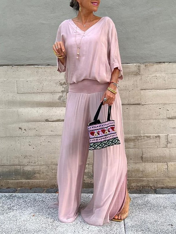 Elegant two-piece wide-leg chiffon pants