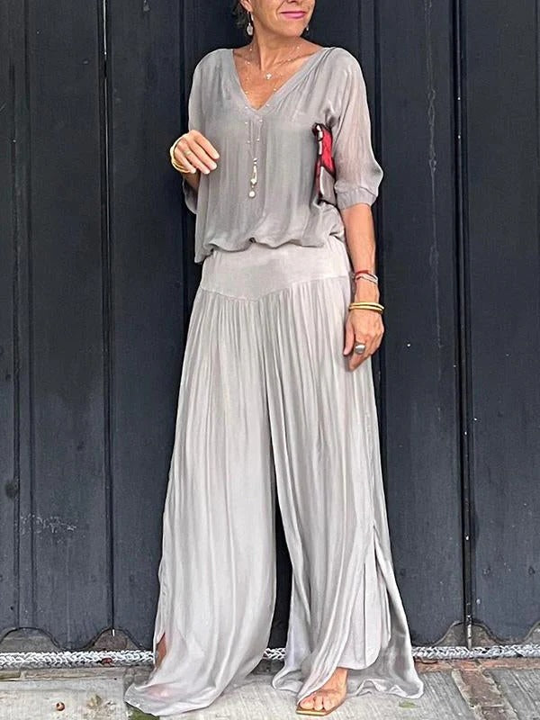 Elegant two-piece wide-leg chiffon pants