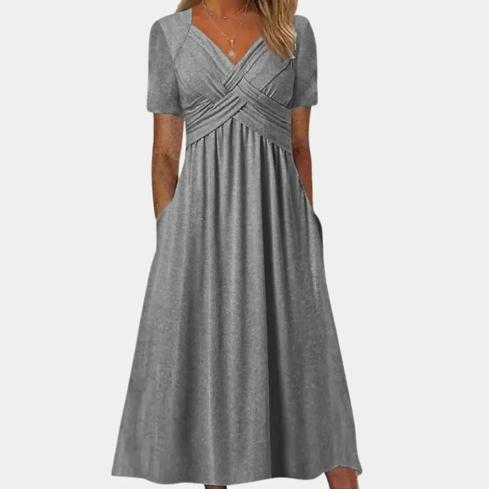 Elegant Ladies Summer Dress With V-neck