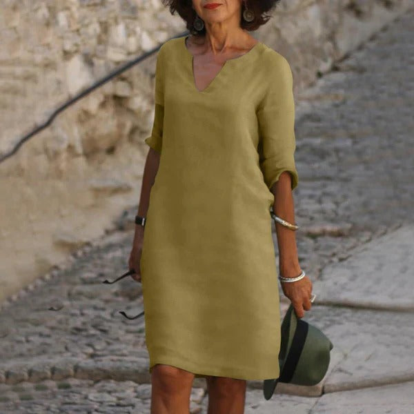 V-Neck Three-Quarter Sleeve Dress