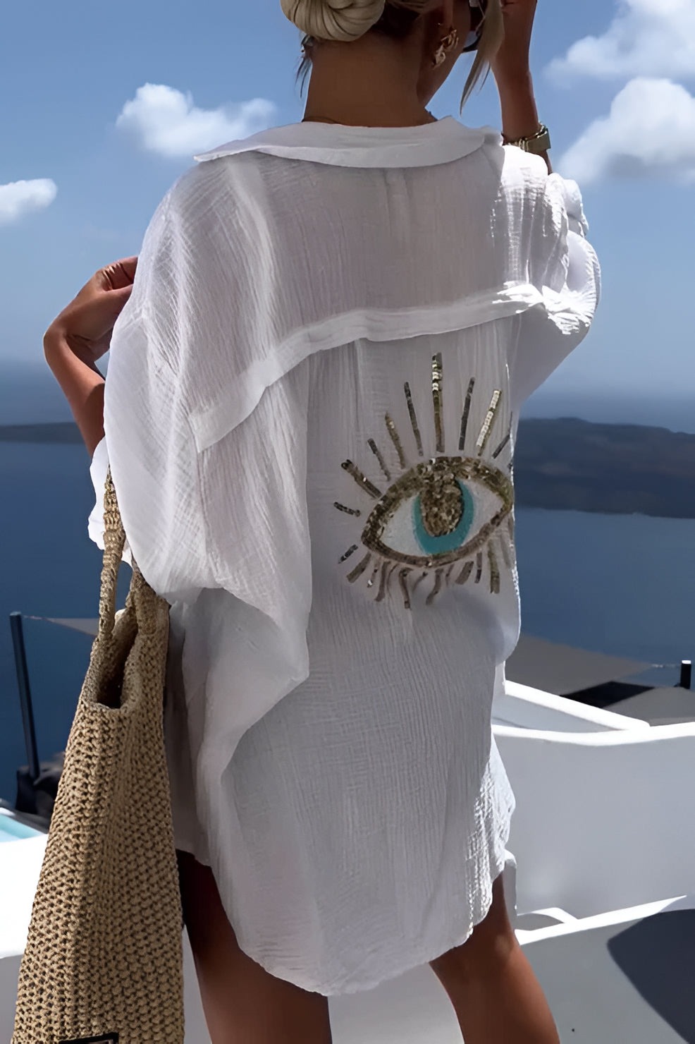 Evil Eye Shirt + Sequin Bead