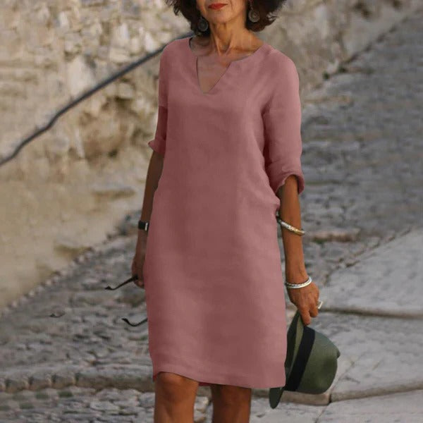 V-Neck Three-Quarter Sleeve Dress