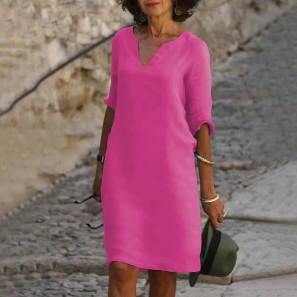 V-Neck Three-Quarter Sleeve Dress