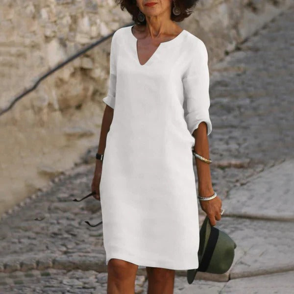 V-Neck Three-Quarter Sleeve Dress
