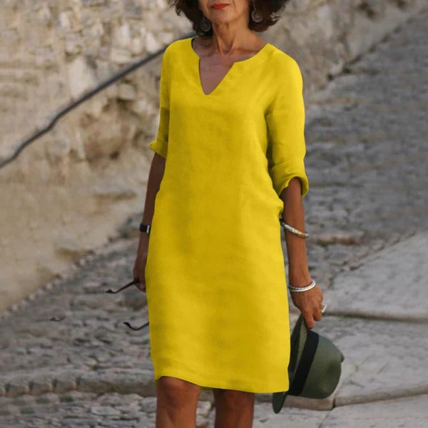 V-Neck Three-Quarter Sleeve Dress