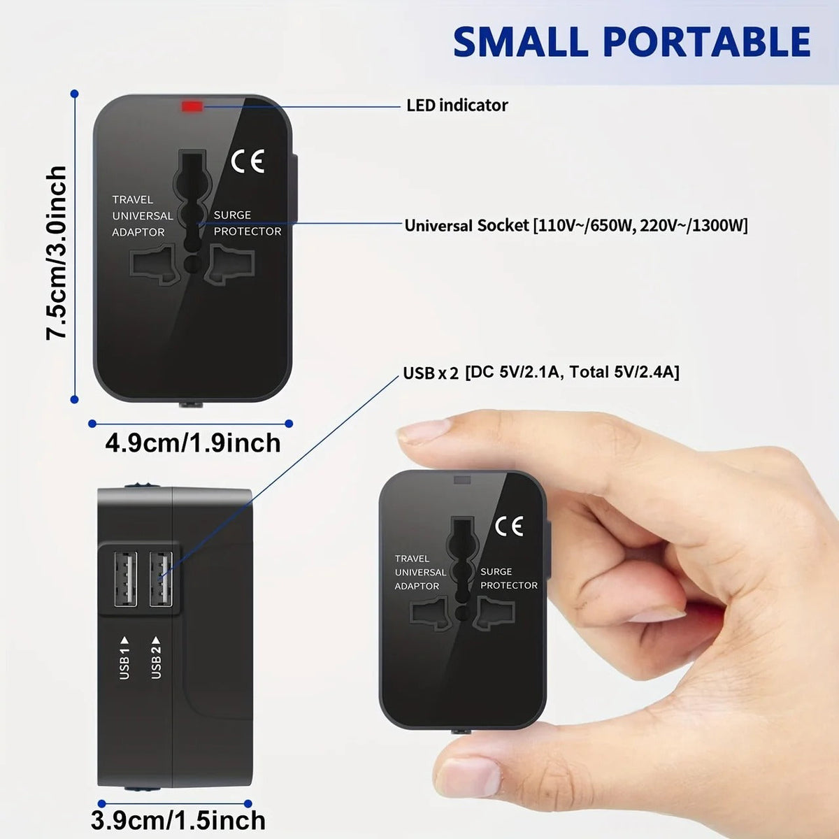 Worldwide Travel Adapter with Dual USB Charging Ports