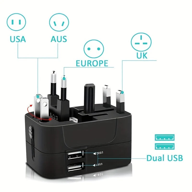 Worldwide Travel Adapter with Dual USB Charging Ports
