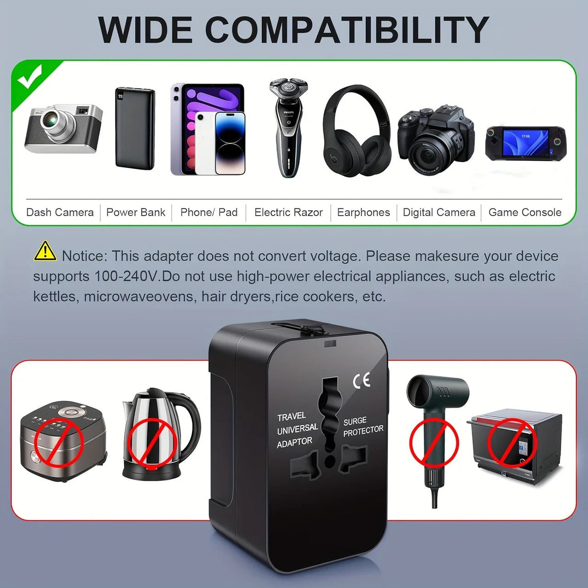 Worldwide Travel Adapter with Dual USB Charging Ports