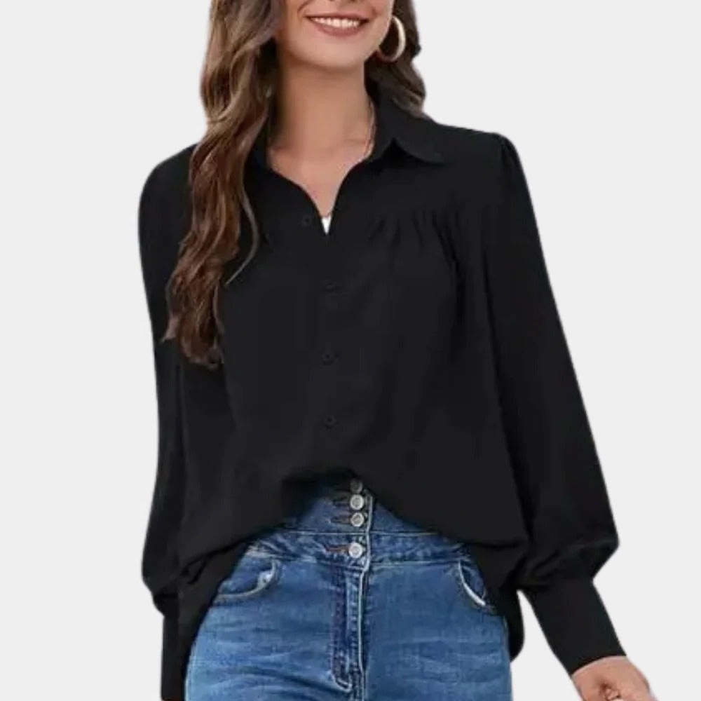 Pleated Long Sleeve Women's Blouse