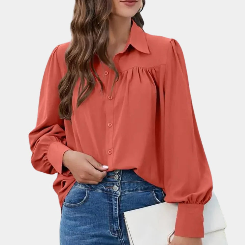 Pleated Long Sleeve Women's Blouse