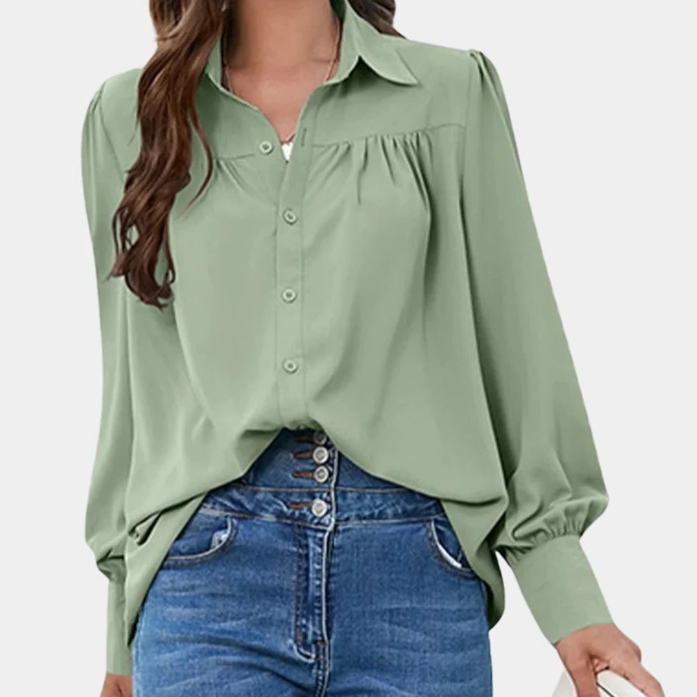 Pleated Long Sleeve Women's Blouse
