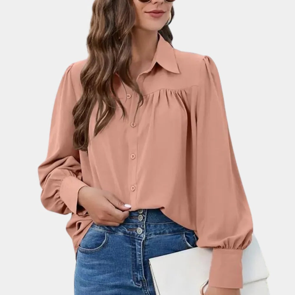 Pleated Long Sleeve Women's Blouse