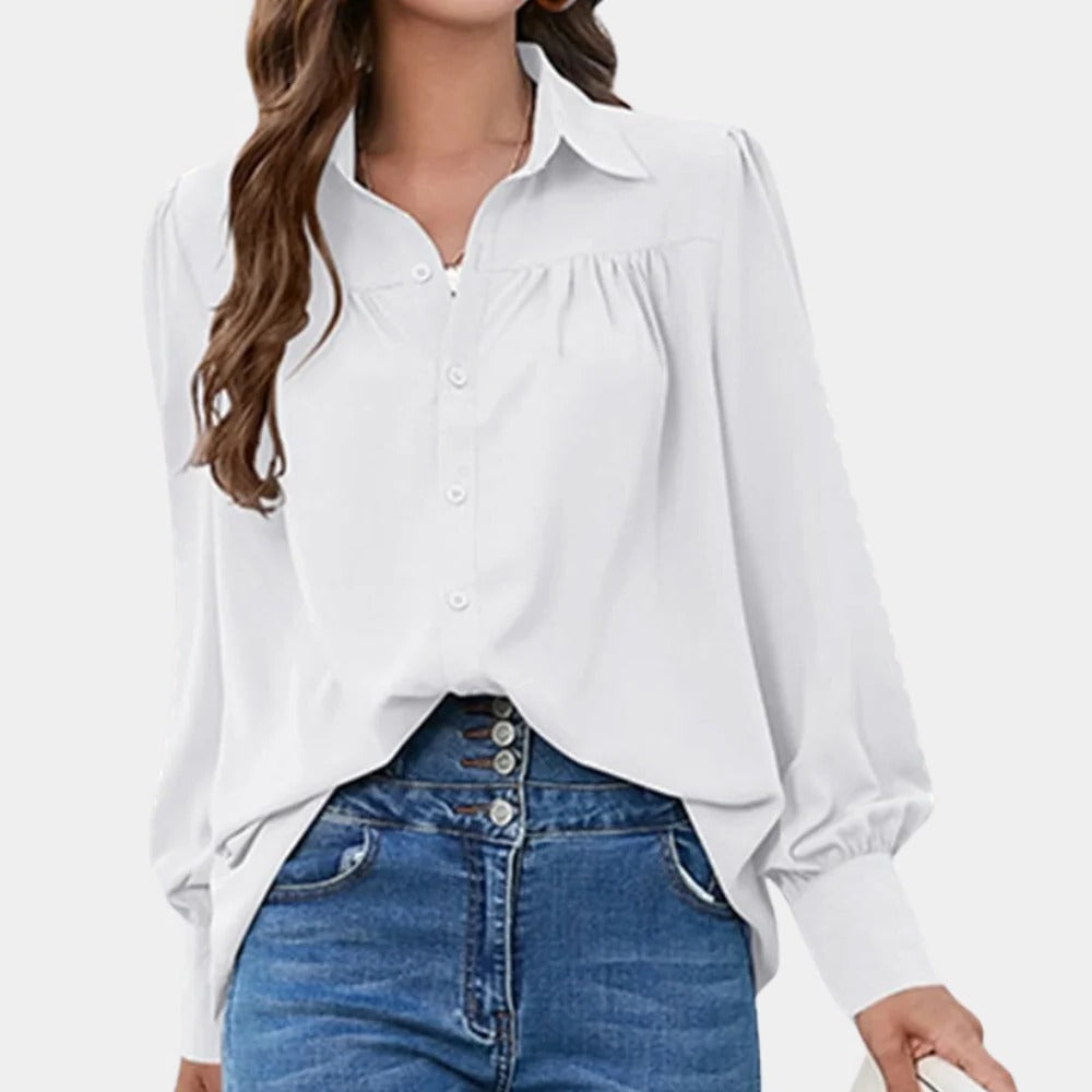 Pleated Long Sleeve Women's Blouse