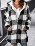 Women Oversized Hoodie Plaid Loose Overcoat
