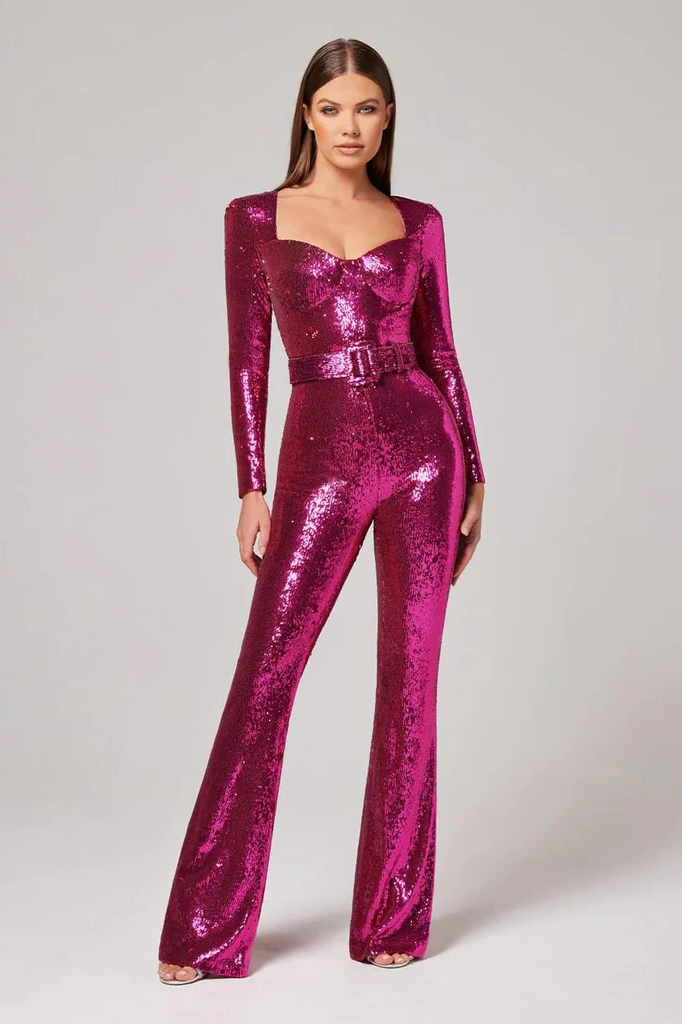 Sequin long-sleeved jumpsuit