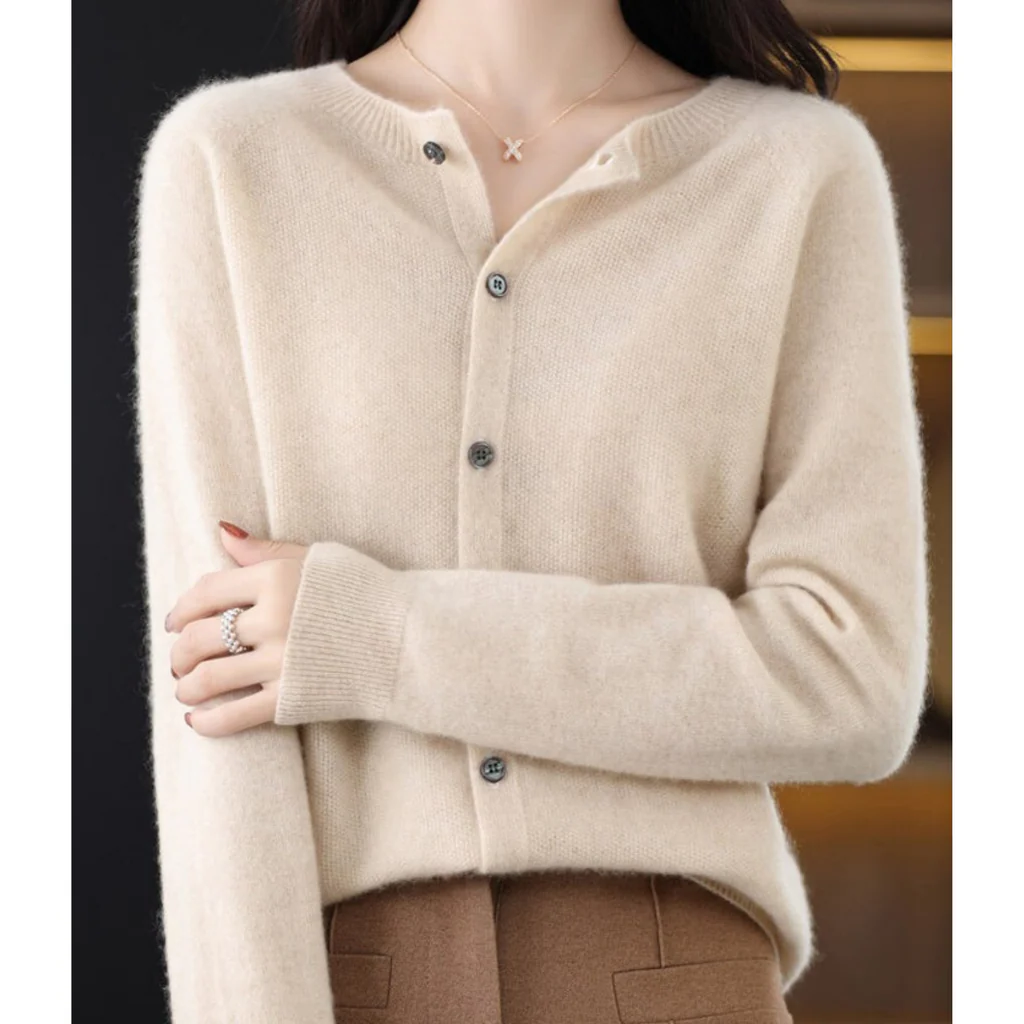 Women's round neck cardigan sweater