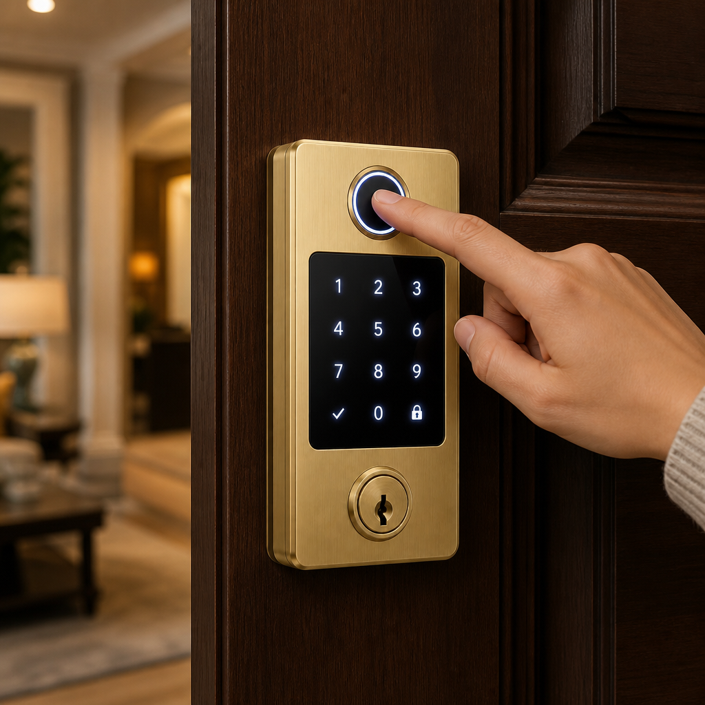 ORISVERA Gold Biometric Smart Deadbolt - Fingerprint and Keypad Entry