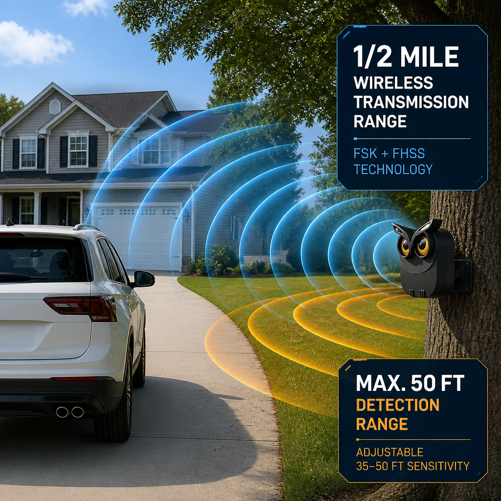 Wireless Driveway Alarm System with 1 Receiver and 2 Motion Sensors — 1/2-Mile Range