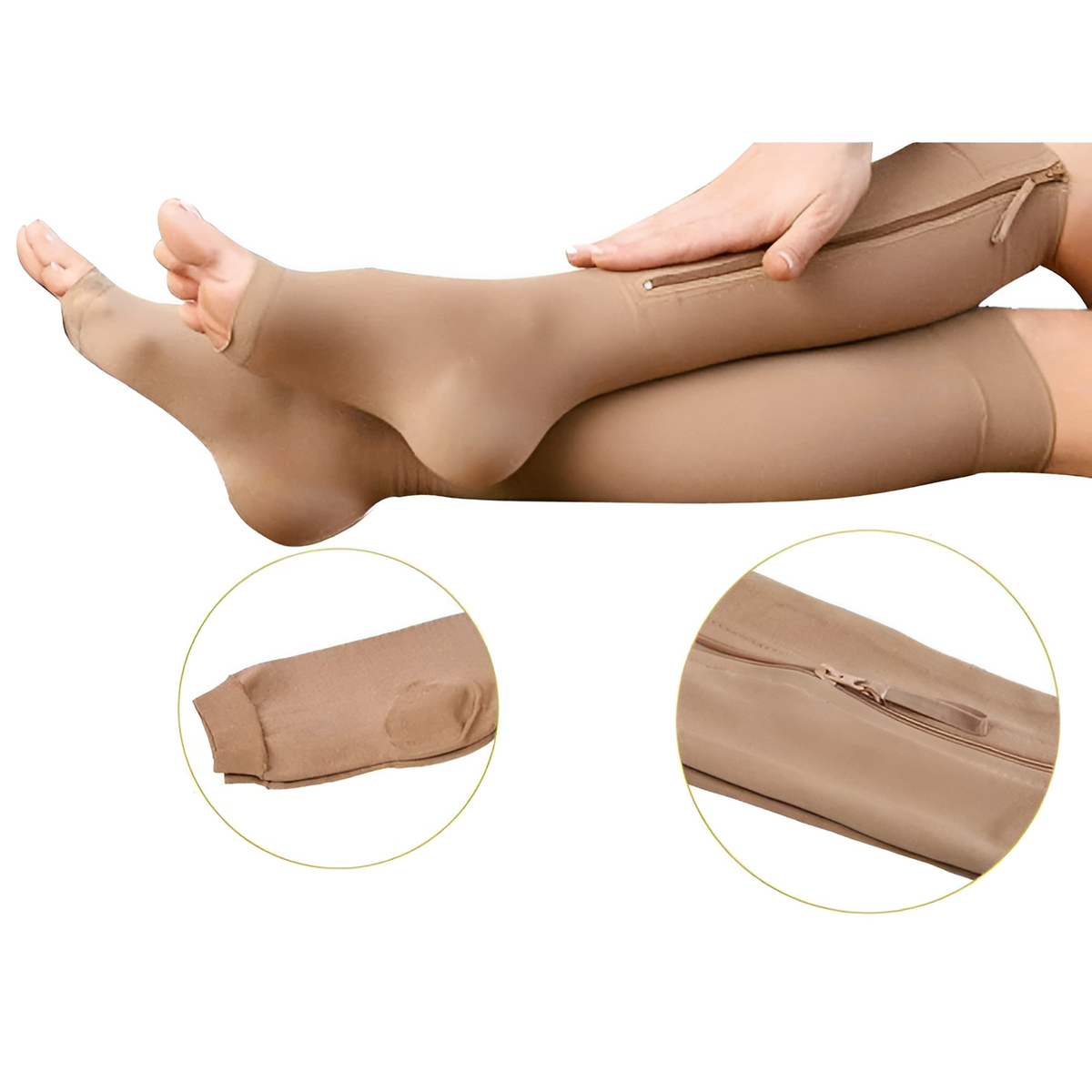 Zippered Compression Socks Support Stockings 20-30 mmHg