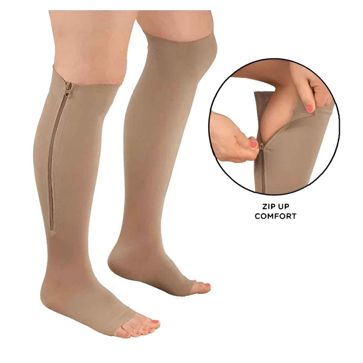 Zippered Compression Socks Support Stockings 20-30 mmHg
