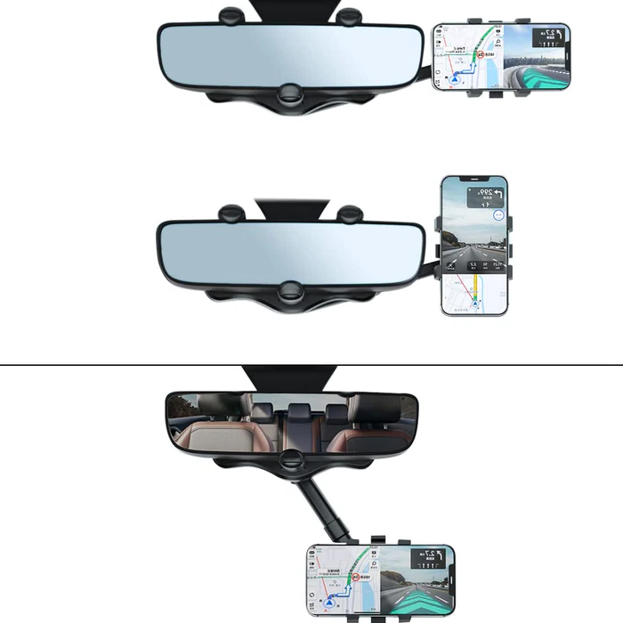 Rotatable and Retractable Car Phone Holder - 360 Degree Rear View Mirror Phone Holder