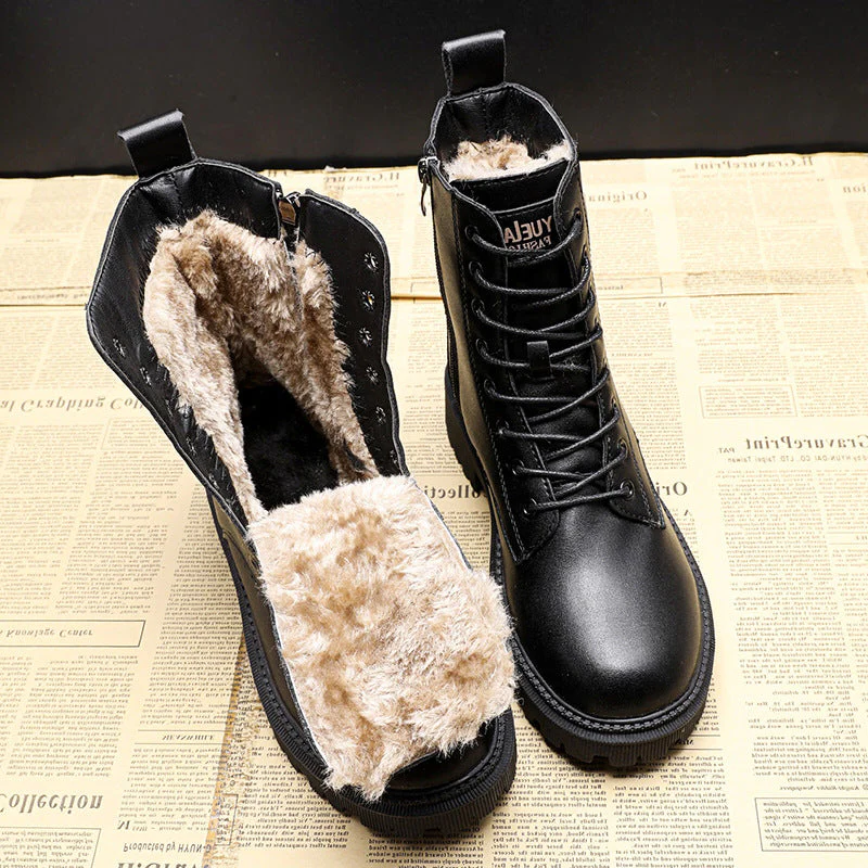Stylish and durable black leather winter boots