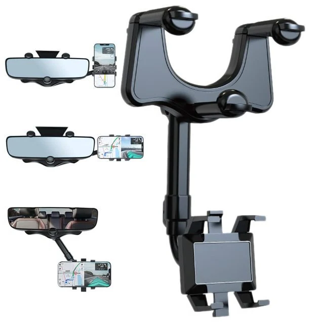 Rotatable and Retractable Car Phone Holder - 360 Degree Rear View Mirror Phone Holder