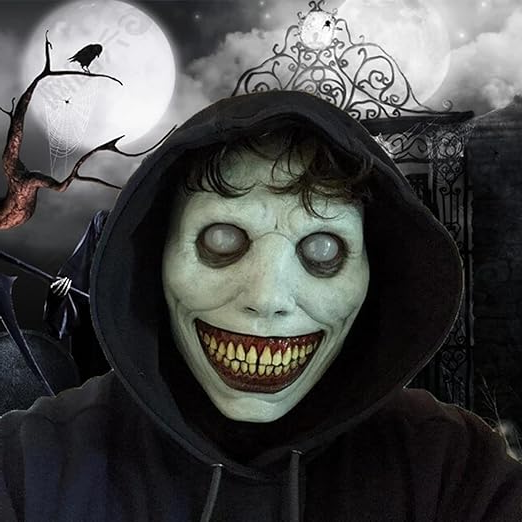 Creepy Smiling Face Evil Mask - Creepy White Eyed Demon Smiling Mask