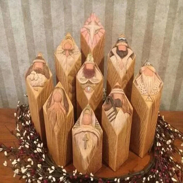 9pcs Heaven Nativity Tree Pillar Statues