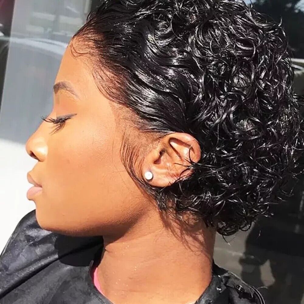 Lace Front Short Curly Pixie Bob Human Hair Weave Wig