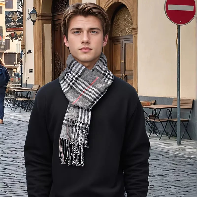 Plaid Cashmere Winter Scarf for Men