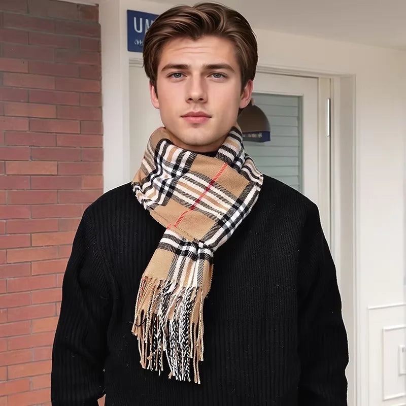 Plaid Cashmere Winter Scarf for Men